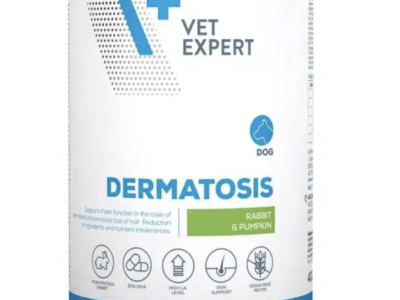 Vet Expert Dermatosis Dog Rabbit and Pumpkin 400 can – Диетична консерва със заешко и тиква за възрастни кучета с дерматологични заболявания и хранителни непоносимости